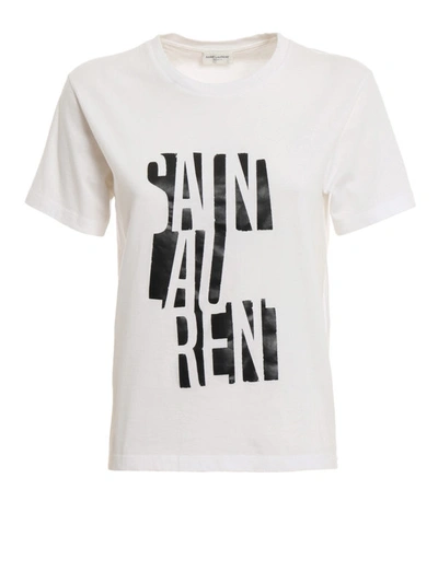 Shop Saint Laurent Contrasting Logo Print T-shirt In White