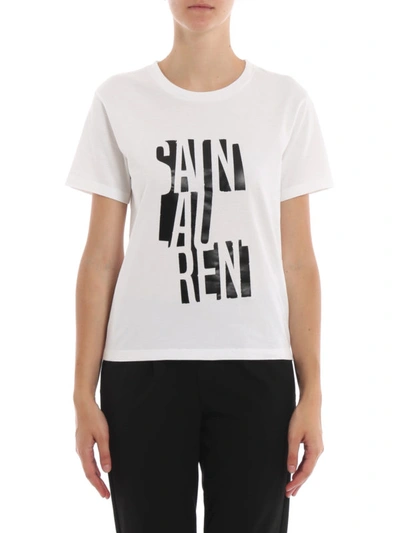 Shop Saint Laurent Contrasting Logo Print T-shirt In White