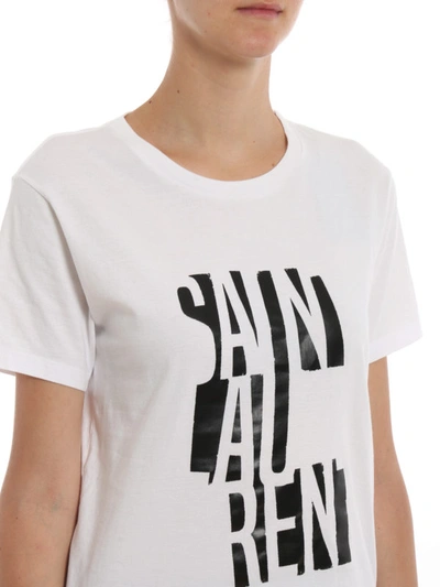 Shop Saint Laurent Contrasting Logo Print T-shirt In White