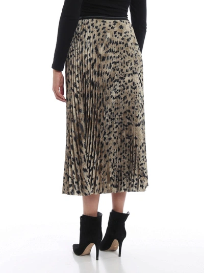 Shop Prada Patterned Twill Pleated Midi Skirt In Beige