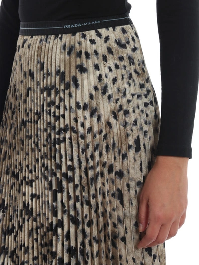 Shop Prada Patterned Twill Pleated Midi Skirt In Beige
