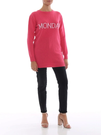 Shop Alberta Ferretti Monday Cashmere And Wool Long Sweater In Fuchsia