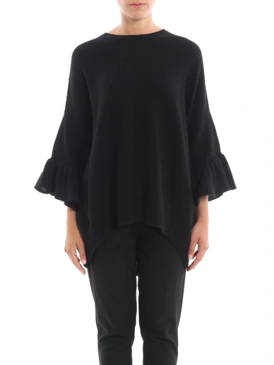 Shop Valentino Frill Sleeve Cashmere Blend Sweater In Black