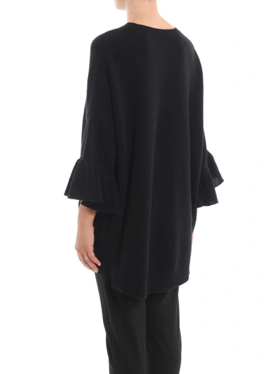 Shop Valentino Frill Sleeve Cashmere Blend Sweater In Black