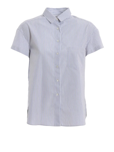 Shop Aspesi Striped Cotton Shirt With Pleated Back In Light Blue