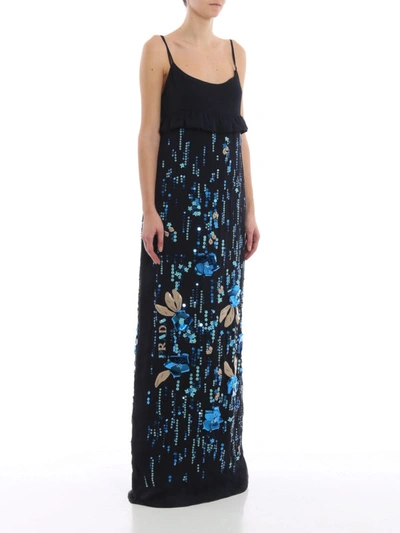 Shop Prada Embellished Blue Chiffon Long Slip Dress
