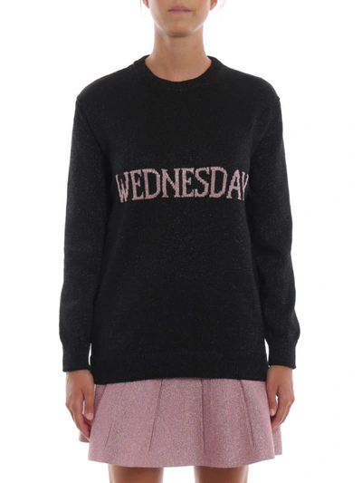 Shop Alberta Ferretti Wednesday Lame Long Sweater In Black