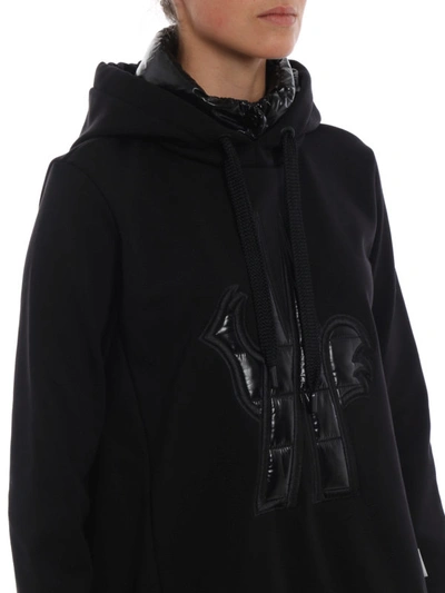 Shop Moncler Black Flared Hoodie With Logo Patch