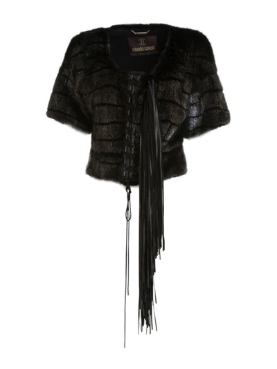 Shop Roberto Cavalli Short Sleeve Mink Fur Bolero Jacket In Black