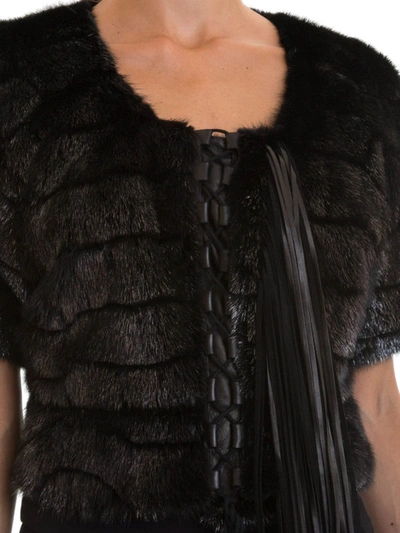 Shop Roberto Cavalli Short Sleeve Mink Fur Bolero Jacket In Black