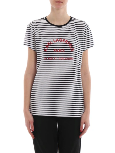 Shop Karl Lagerfeld Striped Cotton T-shirt In Multicolour