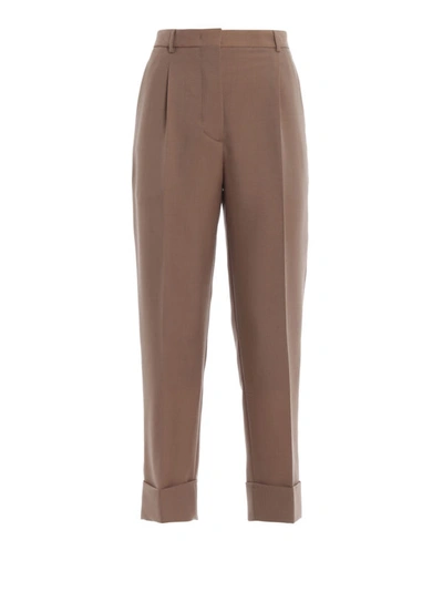 Shop Prada Mohair And Wool Blend Pants With Turn-ups In Nude And Neutrals