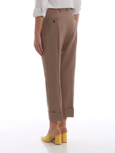 Shop Prada Mohair And Wool Blend Pants With Turn-ups In Nude And Neutrals