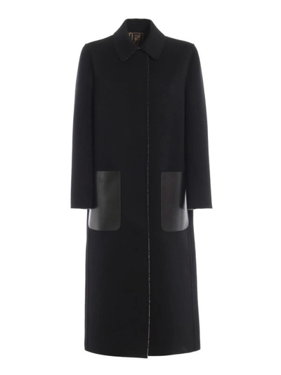 Shop Fendi Double Wool Reversible Coat In Black