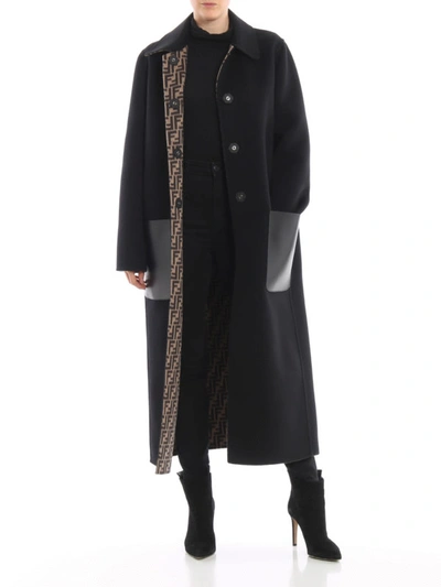 Shop Fendi Double Wool Reversible Coat In Black