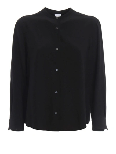 Shop Aspesi Mandarin Collar Pure Silk Shirt In Black