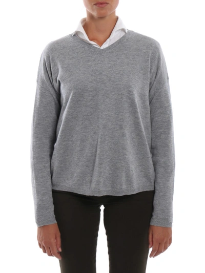 Shop Aspesi Grey Combed Wool Boxy Sweater