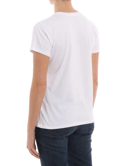 Shop Polo Ralph Lauren Sequinned White Cotton T-shirt