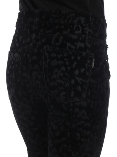 Shop Saint Laurent Leopard Velvet Five Pocket Skinny Pants In Black