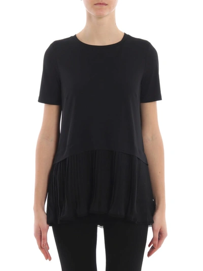 Shop Dondup Tech Jersey Black T-shirt With Pleated Peplum