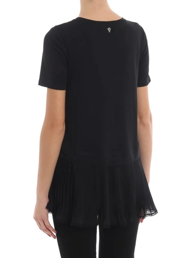 Shop Dondup Tech Jersey Black T-shirt With Pleated Peplum
