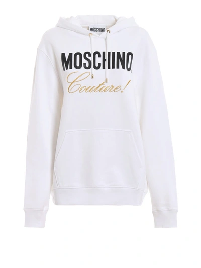 Shop Moschino Logo Print And Embroidery Over Hoodie In White