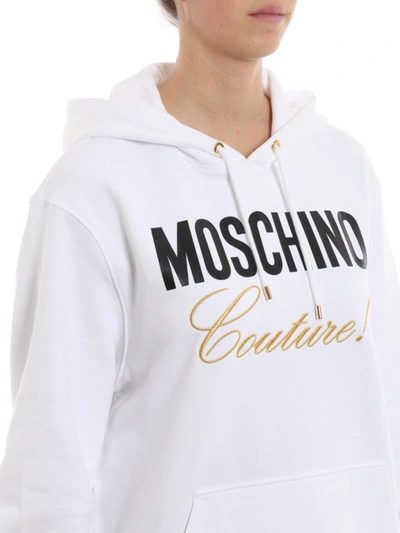 Shop Moschino Logo Print And Embroidery Over Hoodie In White