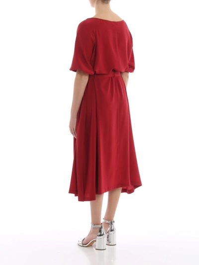 Shop Aspesi Belted Pure Silk Loose Fit Dress In Red