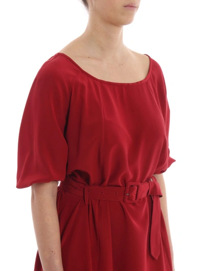 Shop Aspesi Belted Pure Silk Loose Fit Dress In Red