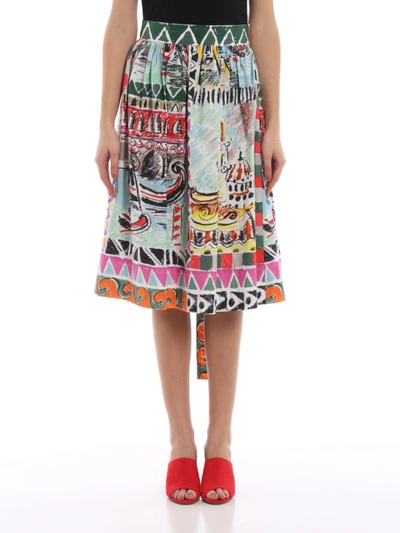 Shop Prada Venice Printed Poplin Circle Skirt In Multicolour