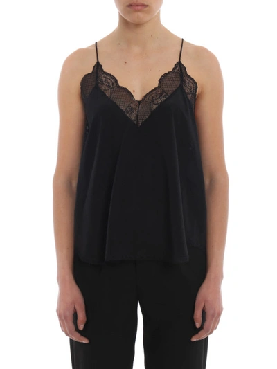 Shop Zadig & Voltaire Christy Black Silk And Lace Tank Top