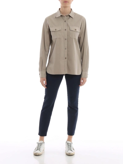 Shop Aspesi Cotton Shirt With Pockets In Taupe
