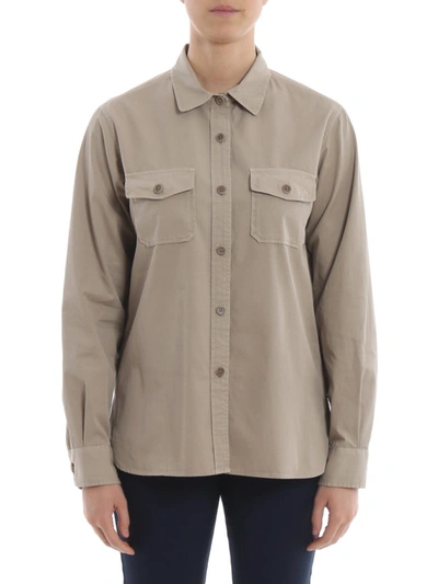 Shop Aspesi Cotton Shirt With Pockets In Taupe