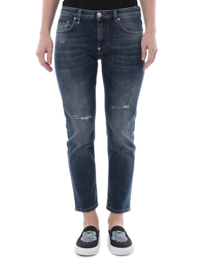 Shop Philipp Plein Cotton Denim Cropped Jeans In Dark Wash