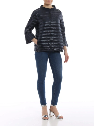 Shop Herno Blue Cape Style Puffer Jacket