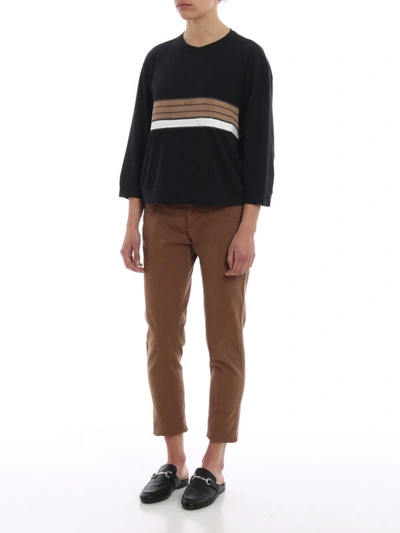 Shop Brunello Cucinelli Jersey Boxy T-shirt With Sateen Bands In Black