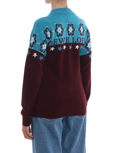 Shop Loewe Snowflake Colour Block Wool Sweater In Burgundy