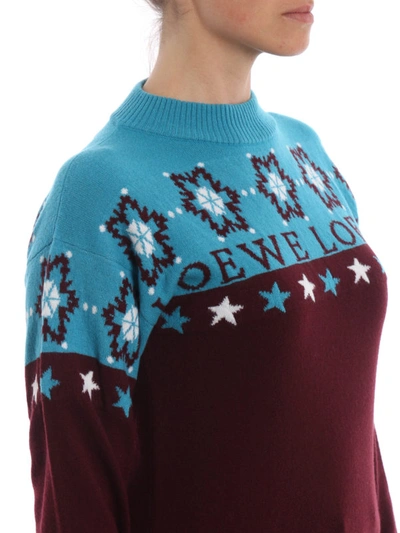 Shop Loewe Snowflake Colour Block Wool Sweater In Burgundy