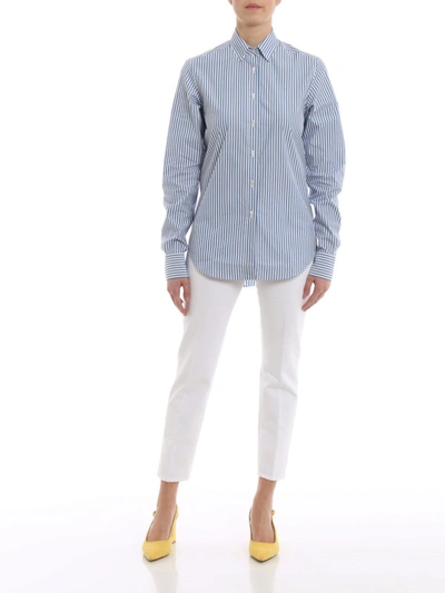 Shop Golden Goose Kelly Striped Poplin Shirt In Light Blue