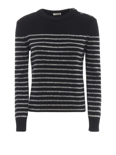 Shop Saint Laurent Lurex Striped Cotton And Wool Sweater In Black