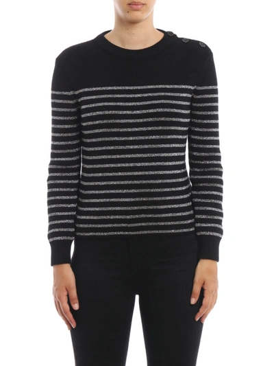 Shop Saint Laurent Lurex Striped Cotton And Wool Sweater In Black
