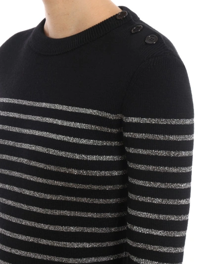 Shop Saint Laurent Lurex Striped Cotton And Wool Sweater In Black