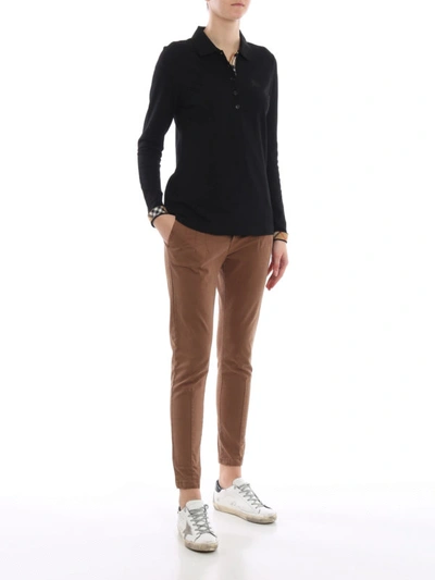 Shop Burberry Zulia Black Long Sleeve Polo Shirt