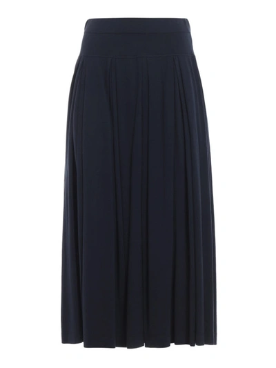 Shop Aspesi Jersey Cotton Pleated Midi Skirt In Blue