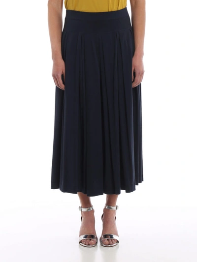 Shop Aspesi Jersey Cotton Pleated Midi Skirt In Blue