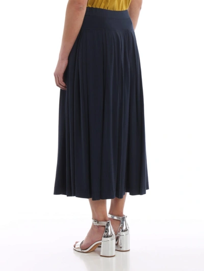 Shop Aspesi Jersey Cotton Pleated Midi Skirt In Blue
