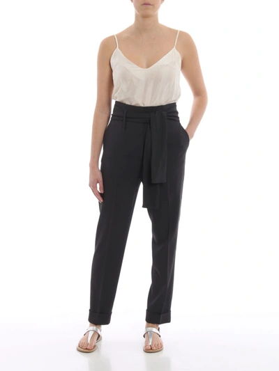 Shop Fabiana Filippi Belted High Waist Crop Trousers In Dark Grey