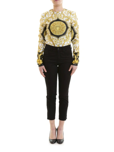 Shop Versace Gold Hibiscus Print Bodysuit
