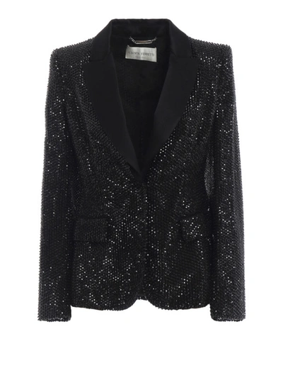 Shop Alberta Ferretti Studded Silk Blazer With Satin Lapels In Black