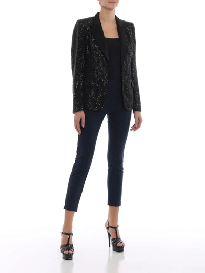 Shop Alberta Ferretti Studded Silk Blazer With Satin Lapels In Black